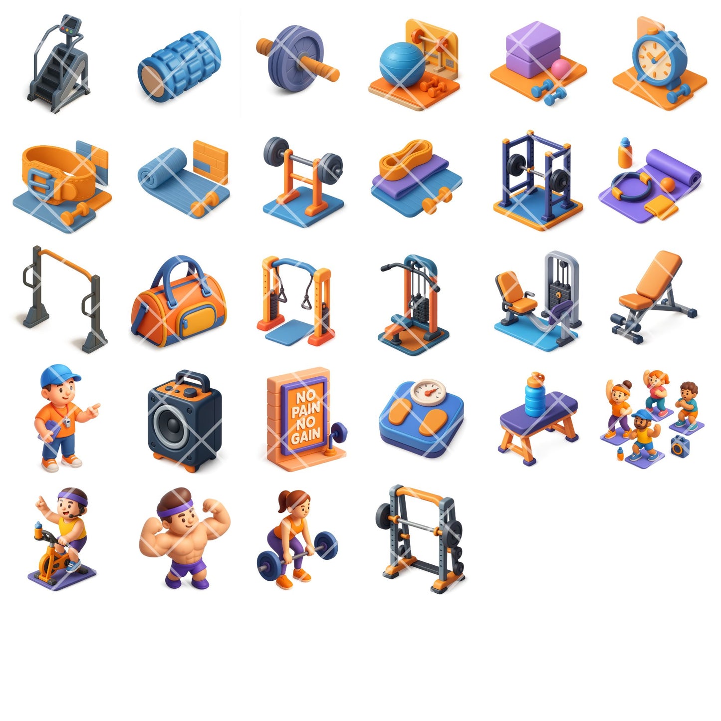 Gym Fitness Clipart PNG | Workout & Exercise Illustrations | Fitness Center Graphics | Gym Trainer Art | Commercial Use