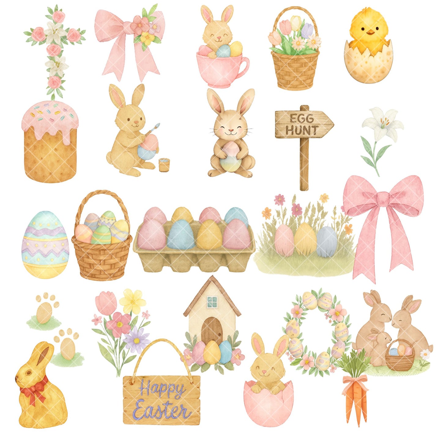 Easter Bunny Clipart Watercolor – Spring Farm Animals & Pastel Eggs PNG | Easter Decor, Nursery & Spring Art (56 Files)