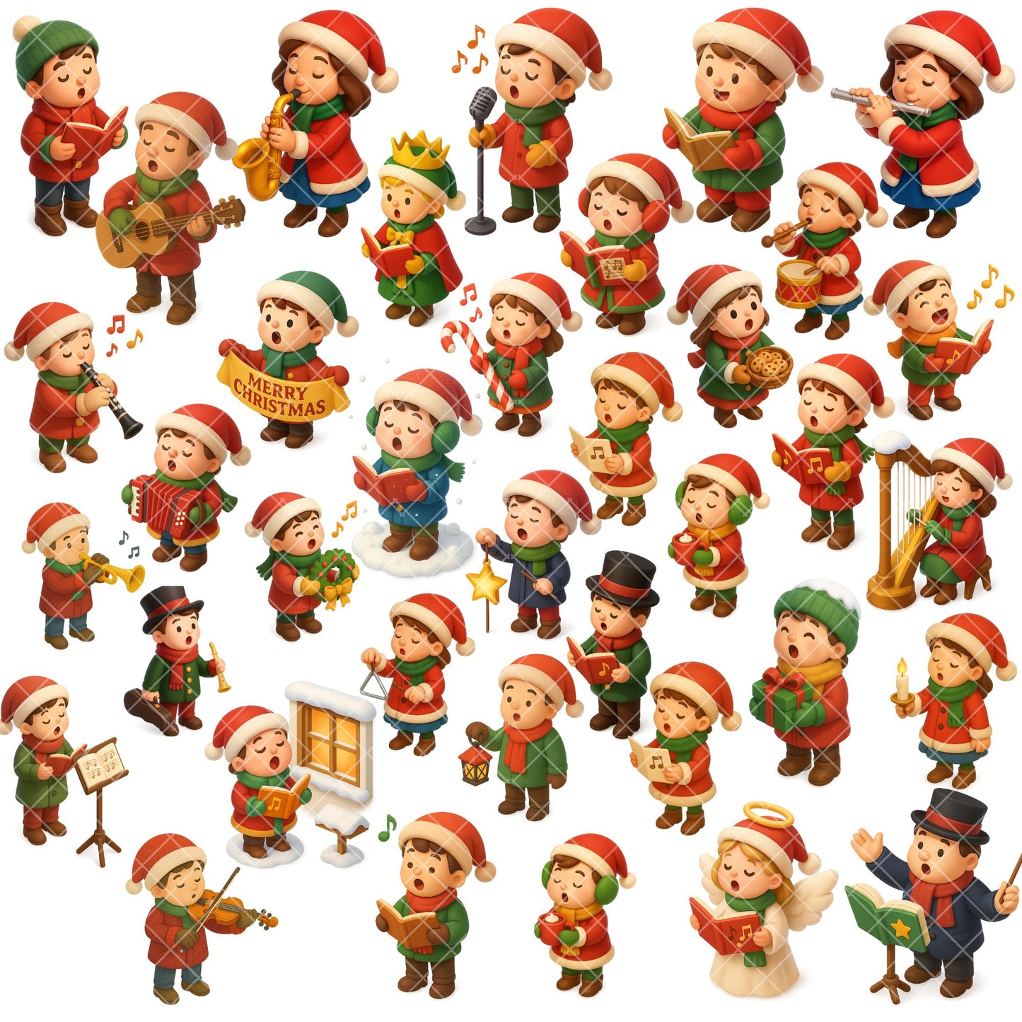 Christmas Carolers 3D PNG Bundle – Festive Music Clipart, Holiday Choir & Musicians, Winter Caroling Art, 50 PNG Files