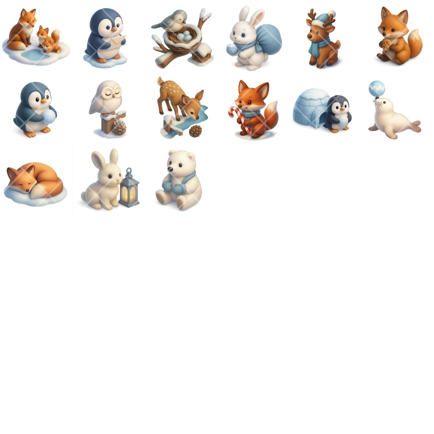 Winter Animals Clipart PNG | Woodland & Arctic Animals | Cute Winter Clipart | Holiday Animal PNG | Commercial Use