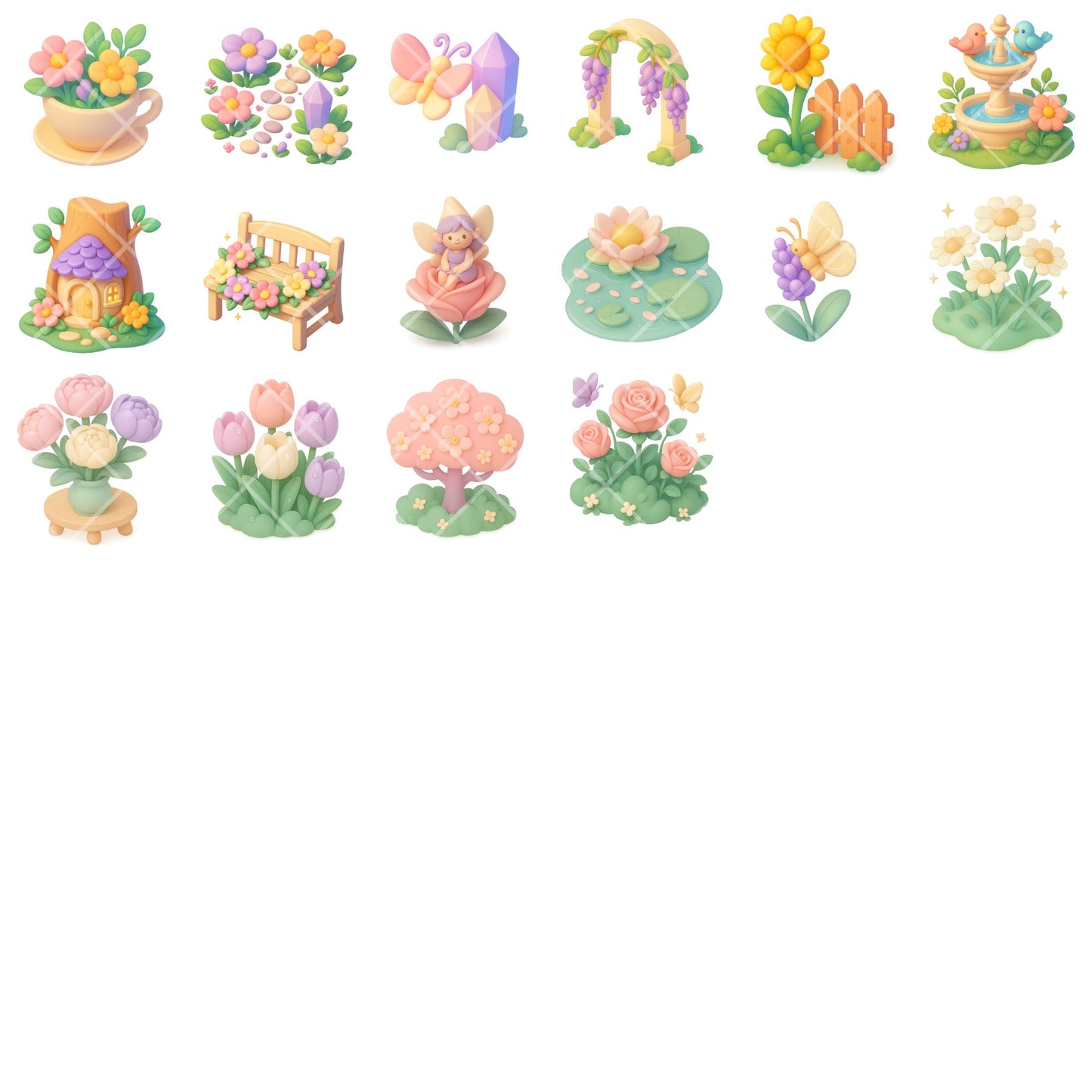 Fairy Garden Clipart PNG | Floral Fairytale Spring Garden | Fairies Flowers Trees | Nursery & Kids Crafts | Commercial Use