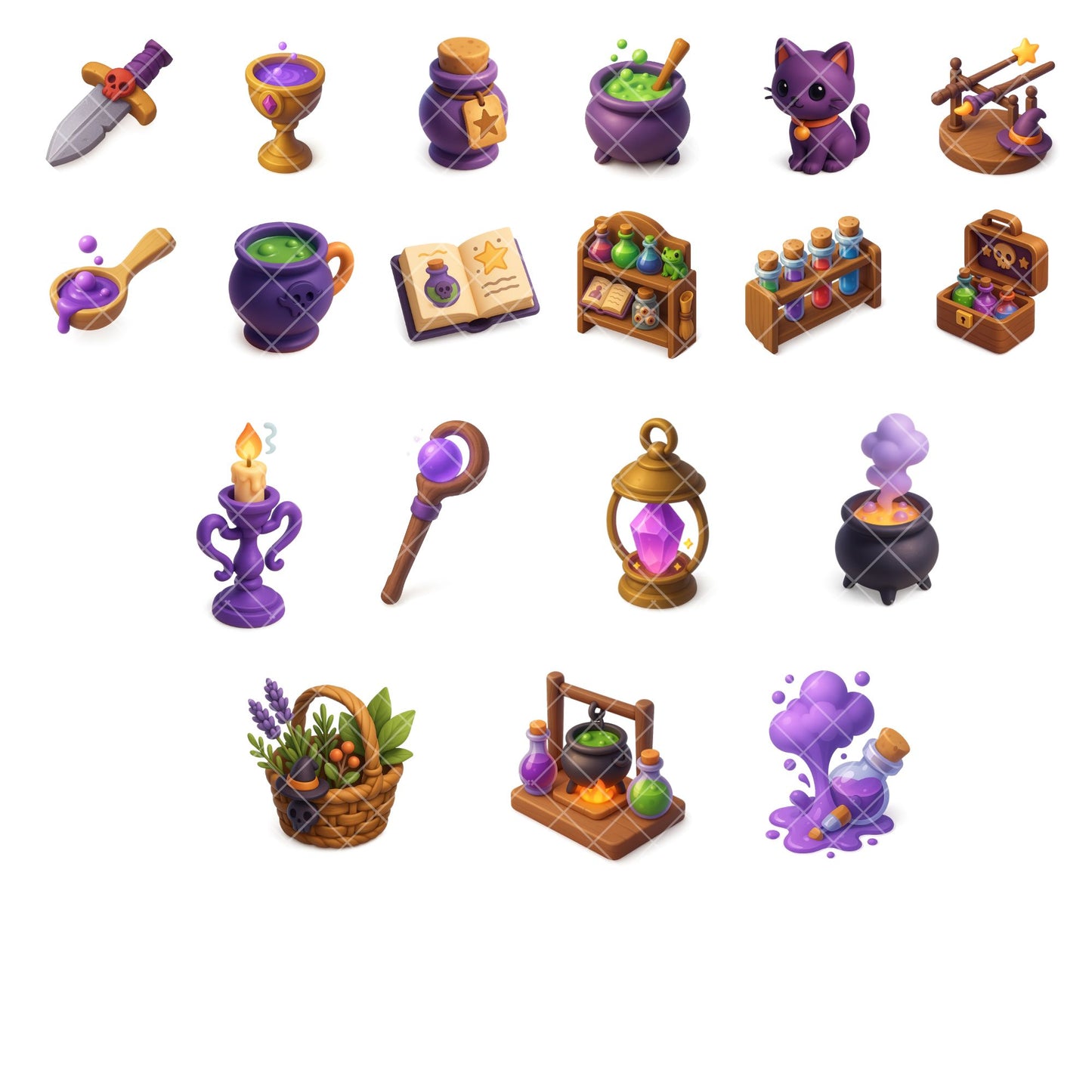 Halloween Potion Clipart 3D – Witchcraft PNG Bundle | Spooky Potions, Cauldrons & Spell Items (55 Files)