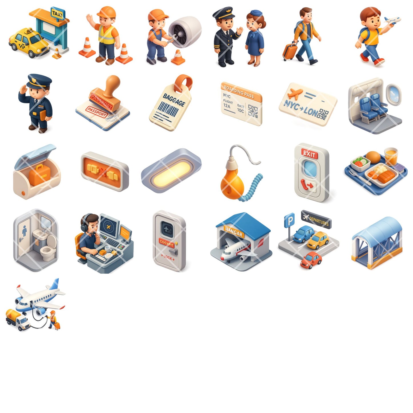 Airport Travel Clipart PNG | Aviation Illustrations | Airplane & Airport Graphics | Travel Planner Clipart | Commercial Use