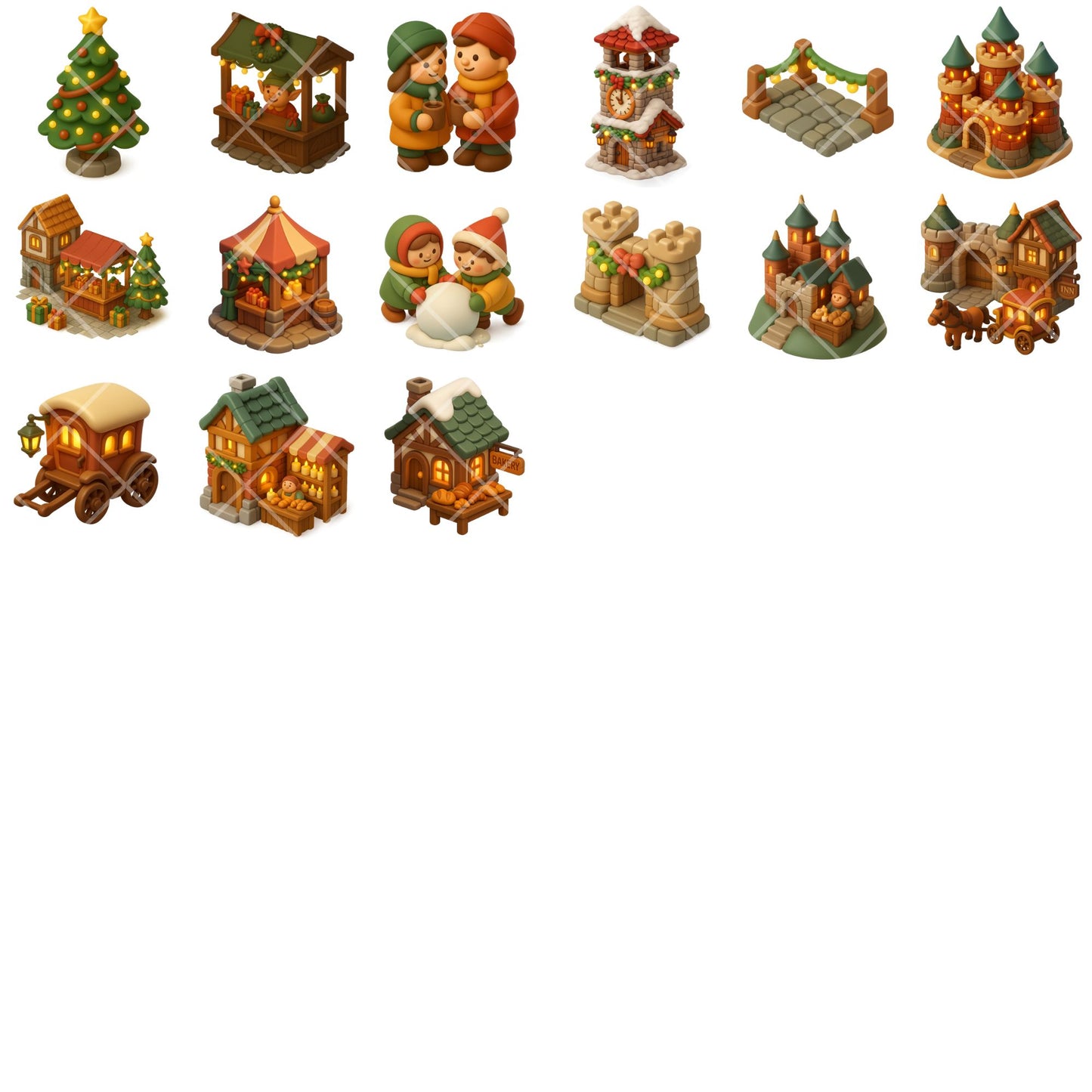 Medieval Christmas Clipart PNG | Fantasy Winter Village Town | Holiday Market 3D Art | Cozy Medieval Christmas PNG | Commercial Use