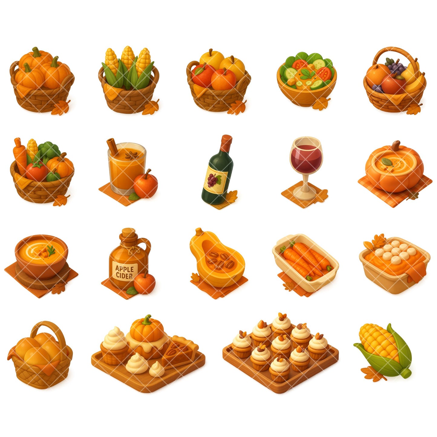 Thanksgiving Food Clipart – Harvest Basket & Turkey Dinner PNG | Fall Feast, Autumn Decor & Holiday Art (59 Files)