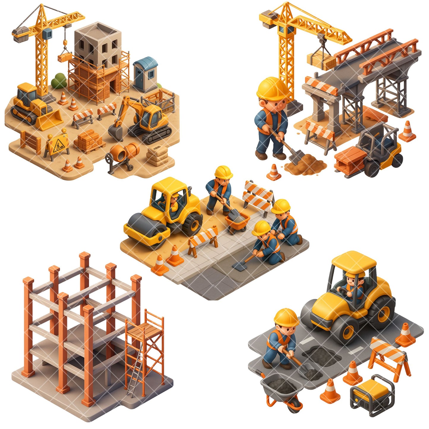 Construction Site Clipart – 65 3D PNG Files | Builders, Tools, Machinery, Trucks & Workers