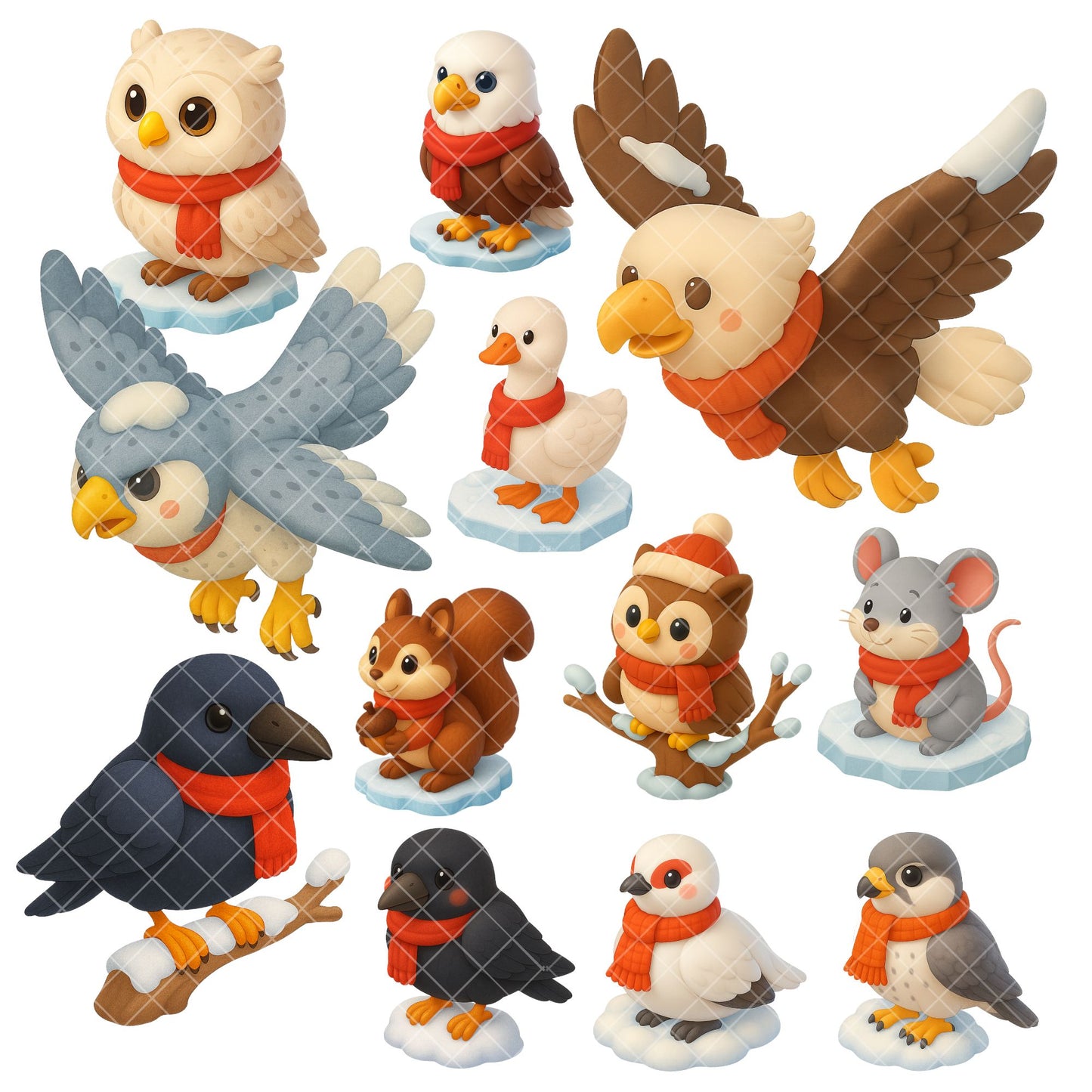 Winter Animal Clipart – Watercolor Snow PNG Bundle, Cute Christmas Animals, Cozy Winter Graphics (58 Files)