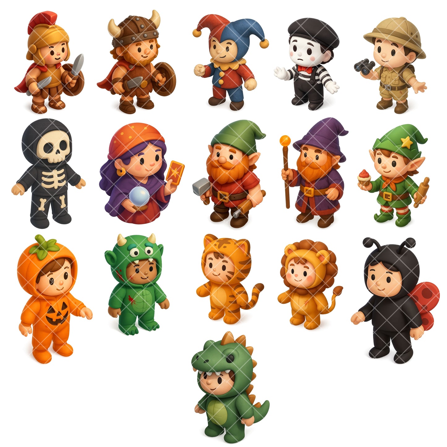 Halloween Costume Clipart – 56 Kids 3D PNGs | Cute Dress Up Characters, Party Decor, Classroom & Crafts