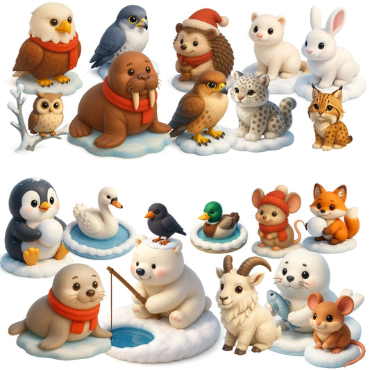 Winter Animals Clipart Bundle | 3D Snow Animals PNG | Cute Christmas Animals | Polar Bear Fox Penguin Clip Art | 60 PNG Digital Download