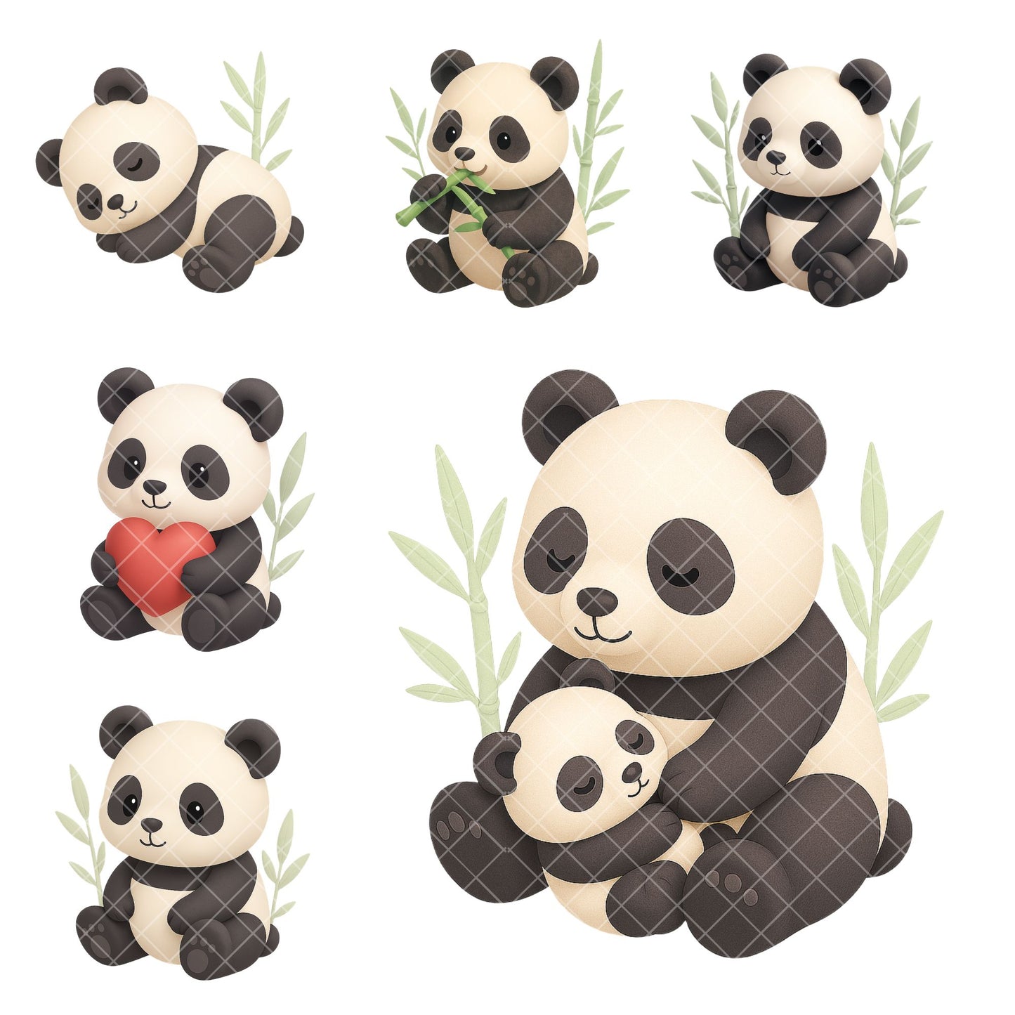 Cute Panda Clipart Bundle – 3D Isometric Panda PNG, Kawaii Animal Stickers, Planner & Sublimation Graphics, 50 PNG