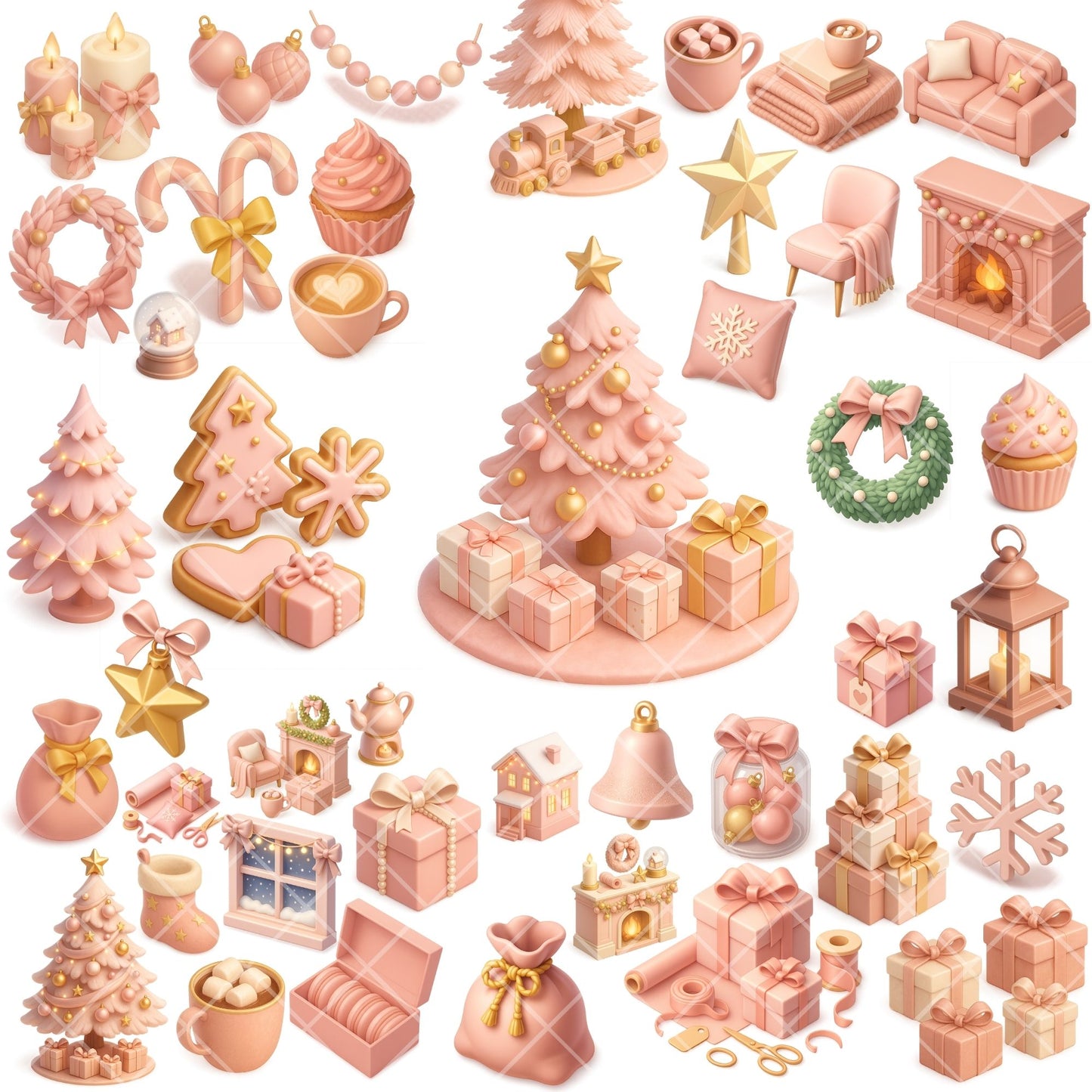 Pink Christmas Clipart PNG | Pastel Holiday Decor | Pink Christmas Aesthetic | Feminine Xmas Clipart | Commercial Use