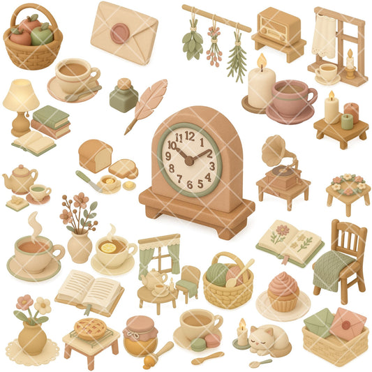 Cottagecore Clipart PNG | Cozy Vintage Home Decor | Slow Living Aesthetic Graphics | Cottage Life PNG Set | Commercial Use