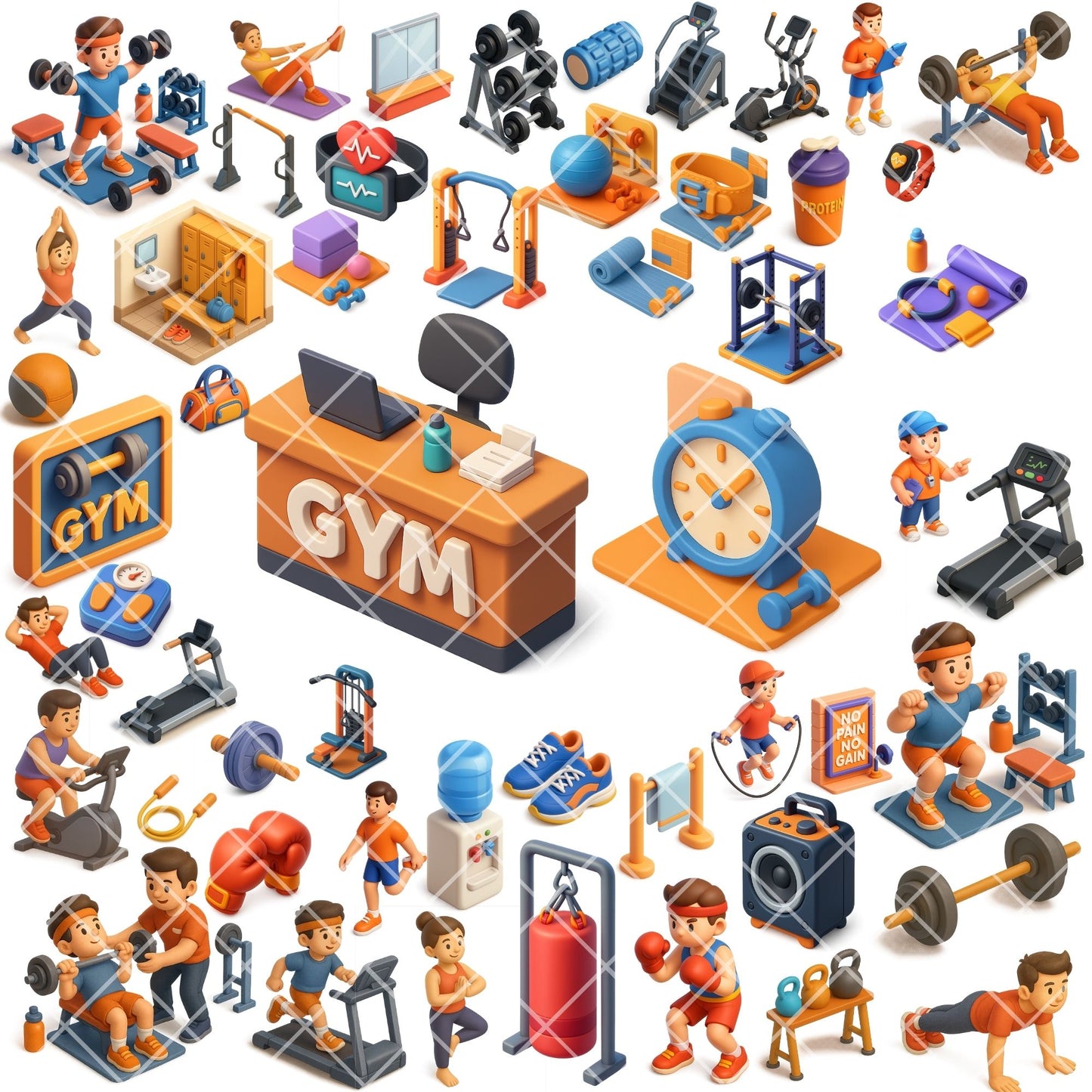 Gym Fitness Clipart PNG | Workout & Exercise Illustrations | Fitness Center Graphics | Gym Trainer Art | Commercial Use