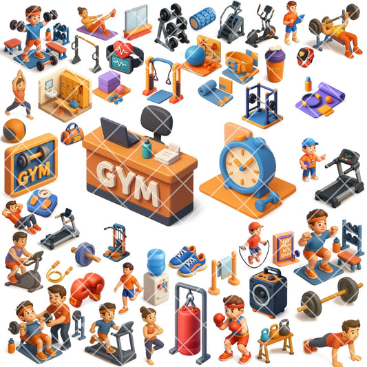 Gym Fitness Clipart PNG | Workout & Exercise Illustrations | Fitness Center Graphics | Gym Trainer Art | Commercial Use