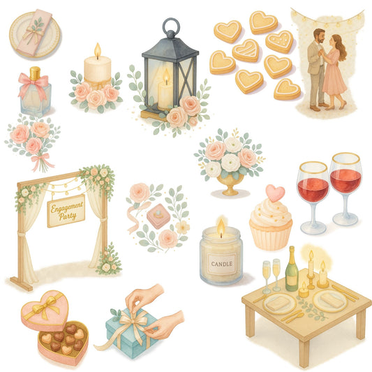 Engagement Anniversary Clipart Watercolor – Romantic Couple PNG | Wedding, Love & Celebration Art (54 Files)