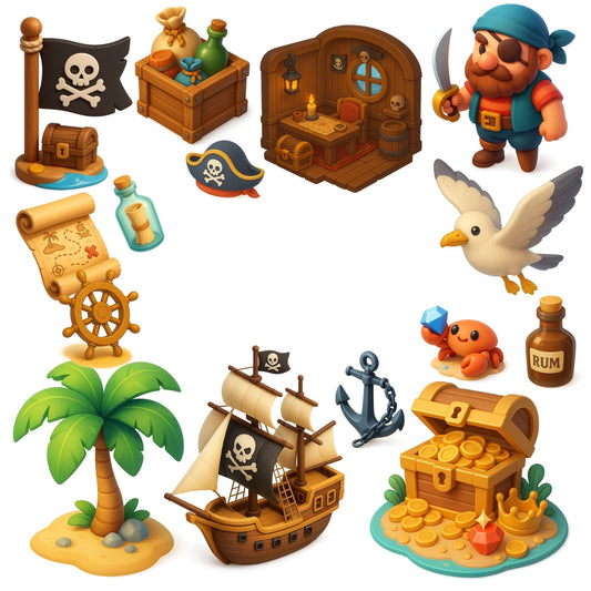 Pirate Clipart 3D – Pirate Ship, Treasure & Island PNG | Kids Party, Game Assets & Adventure Art (66 Files)