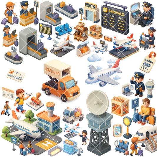 Airport Travel Clipart PNG | Aviation Illustrations | Airplane & Airport Graphics | Travel Planner Clipart | Commercial Use