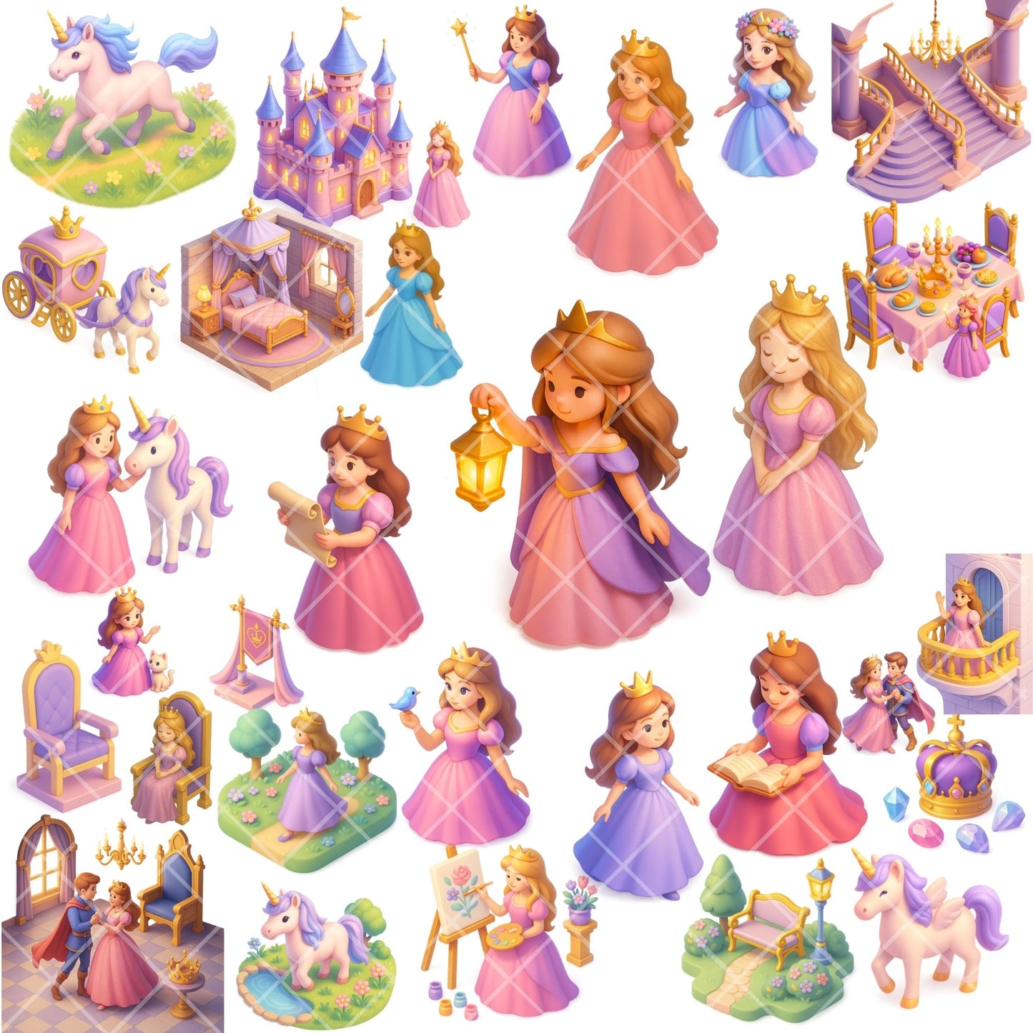 Princess Clipart PNG | Fantasy Fairytale Kingdom | Unicorn Castle Princess Art | Magical Princess PNG | Commercial Use