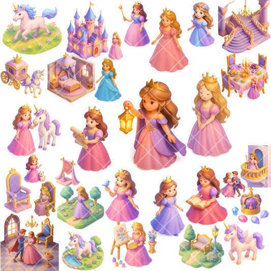 Princess Clipart PNG | Fantasy Fairytale Kingdom | Unicorn Castle Princess Art | Magical Princess PNG | Commercial Use