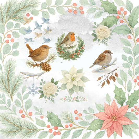 Winter Bird Clipart Watercolor – Christmas Birds & Florals PNG | Holiday Nature Art, Winter Wedding Decor (59 Files)