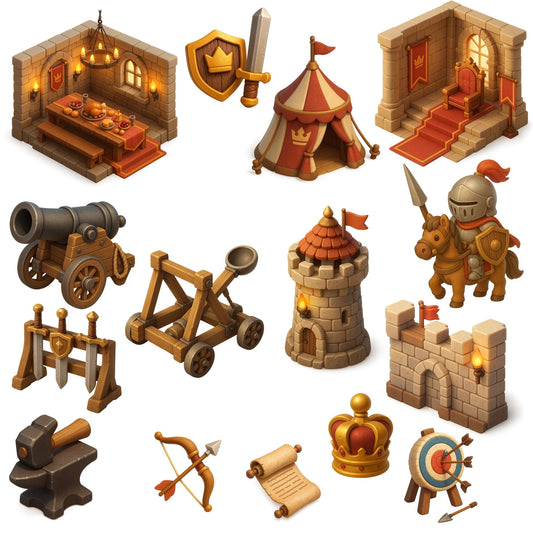 Medieval Clipart PNG – Castle, Knights & Fantasy Kingdom | Royal Medieval 3D Art Set (60 Files)