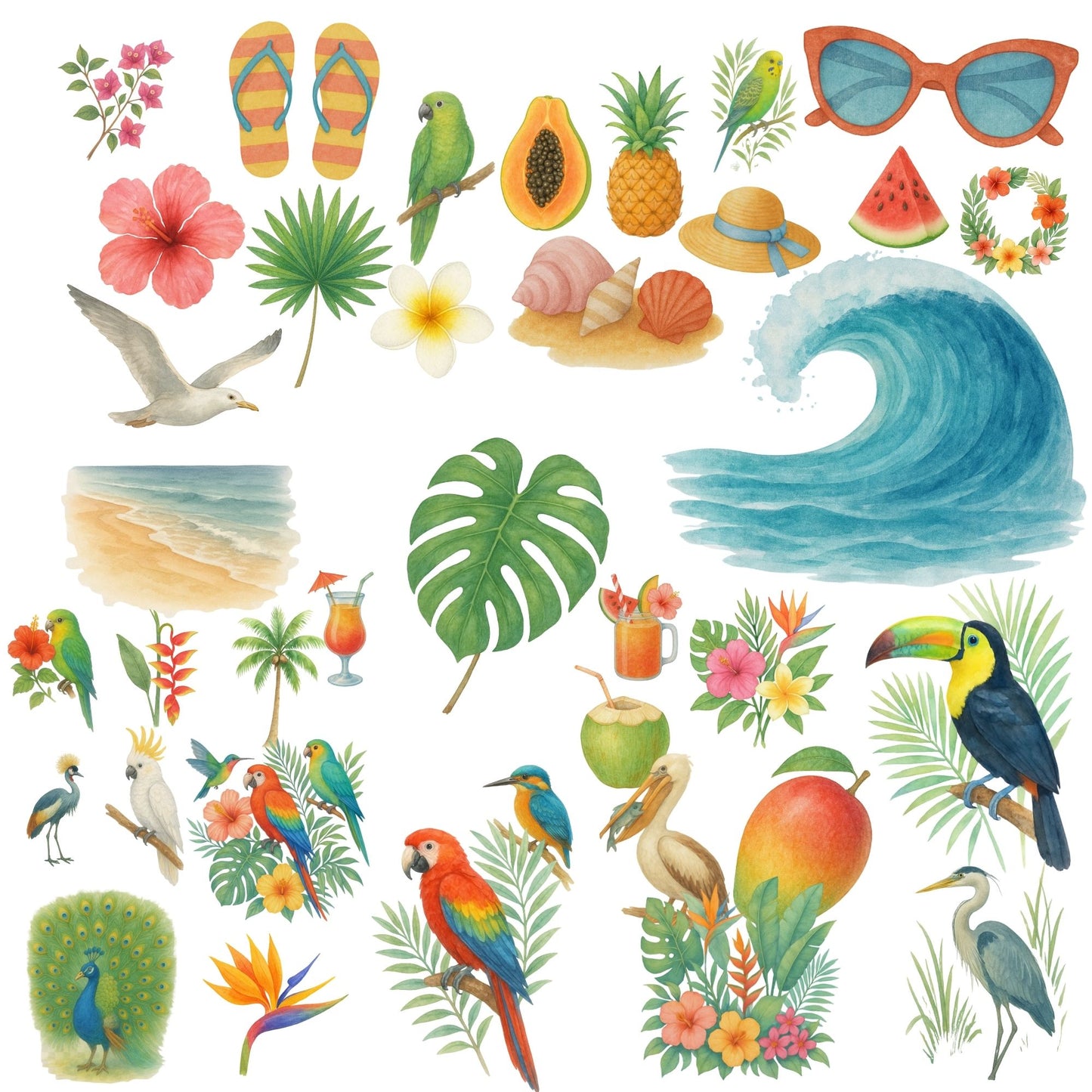 Watercolor Pet Accessories Clipart PNG – Dog & Cat Toys, Collars, Beds, Treats (50 PNG)