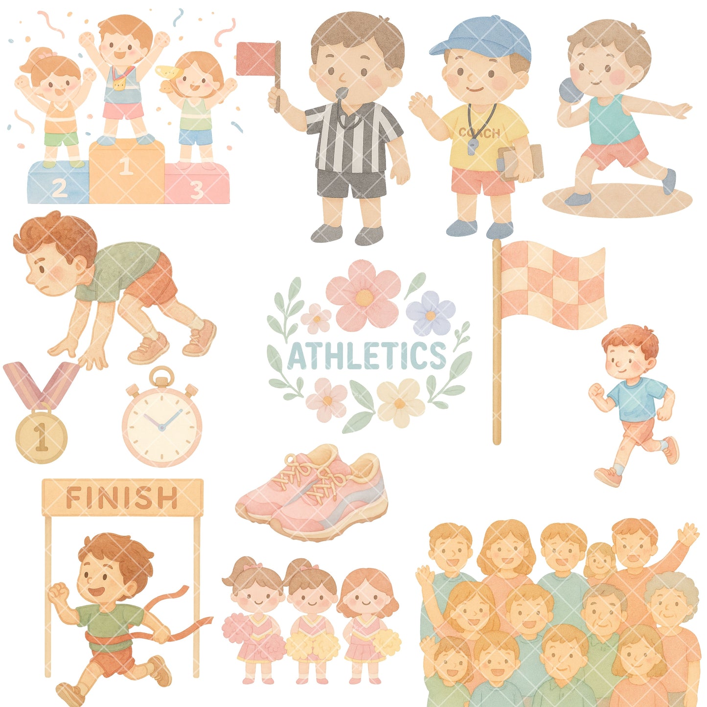 Track and Field Watercolor Clipart PNG | Kids Athletics Sports Day Graphics | School PE Race Art | Running Jumping Clipart
