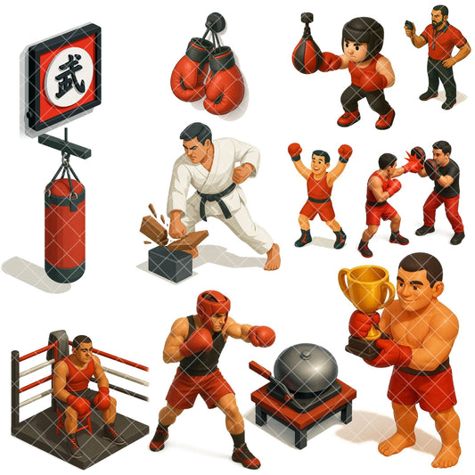Martial Arts Boxing 3D Clipart PNG | MMA Karate Isometric Illustrations | Gym Sports Clipart | Training Graphics | Commercial Use