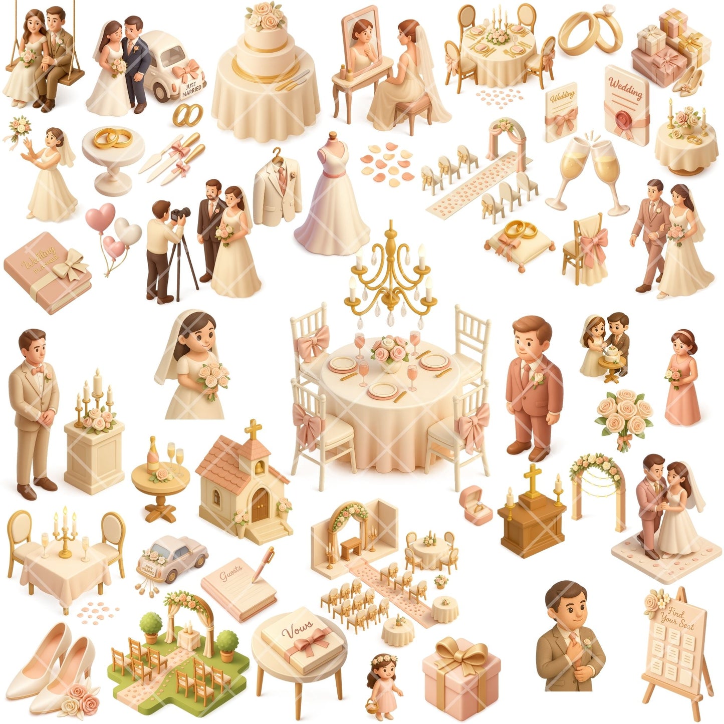 Wedding Clipart PNG | Romantic Bride & Groom Illustrations | Wedding Invitation Art | Love & Marriage PNG | Commercial Use