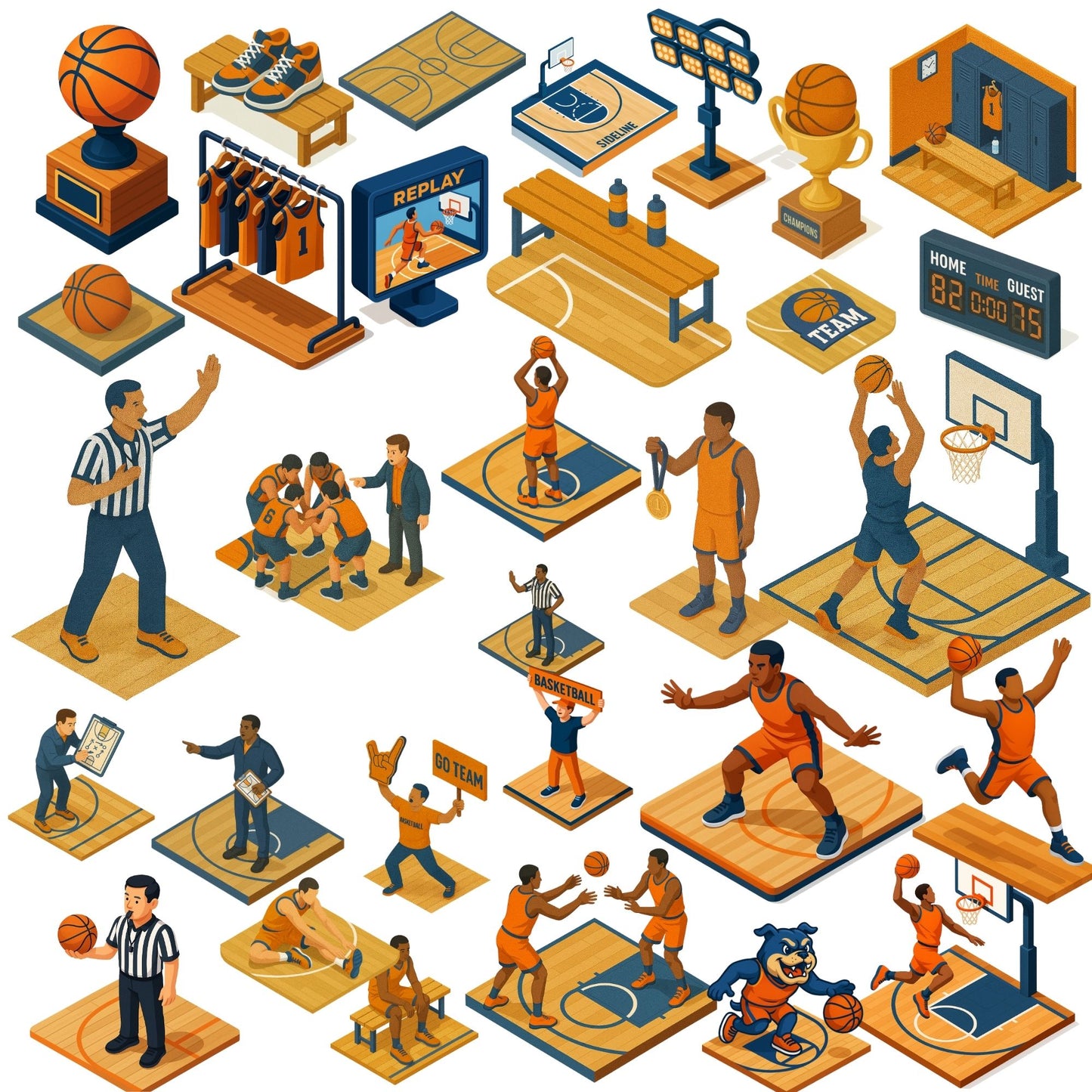 Basketball Court 3D Clipart PNG – Players, Court, Coach, Trophy Sports Set (50 PNG)
