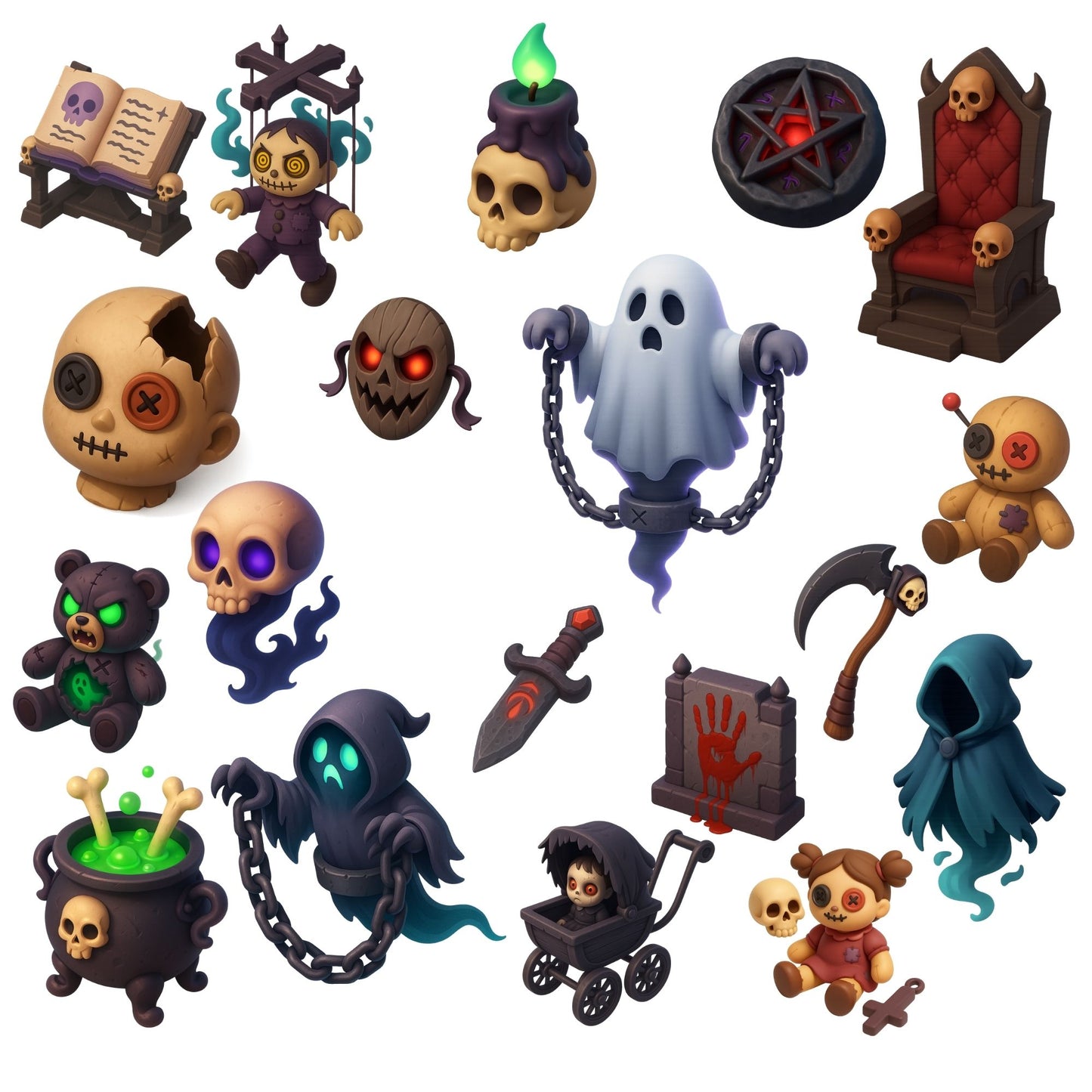 Haunted Objects 3D Clipart – Cursed Relics & Gothic PNG | Halloween Horror, Dark Fantasy Art (60 Files)