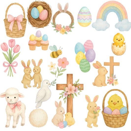 Easter Bunny Clipart Watercolor – Spring Farm Animals & Pastel Eggs PNG | Easter Decor, Nursery & Spring Art (56 Files)
