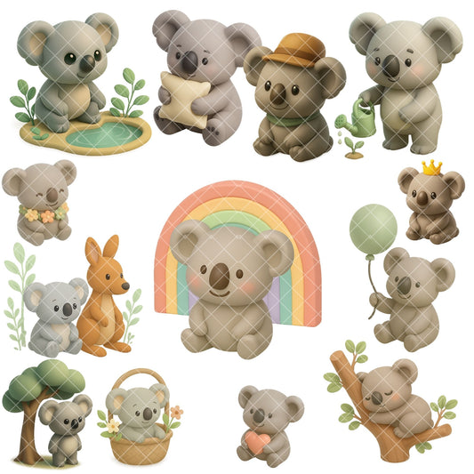 Koala 3D Clipart PNG | Cute Isometric Animal Illustrations | Nursery Art Clipart | Baby Shower PNG | Commercial Use