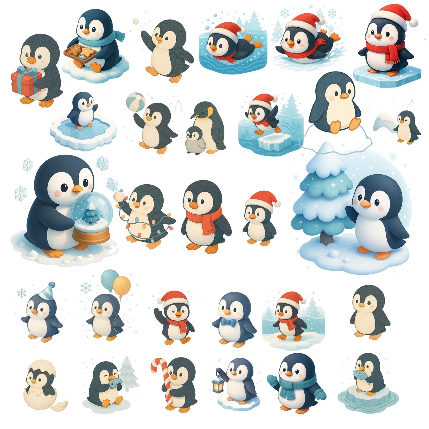 Penguin Winter Clipart PNG – Cute 3D Penguins, Christmas & Snow Scenes, Kids Holiday Graphics (50 PNG)