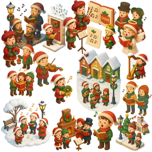 Christmas Carolers 3D PNG Bundle – Festive Music Clipart, Holiday Choir & Musicians, Winter Caroling Art, 50 PNG Files