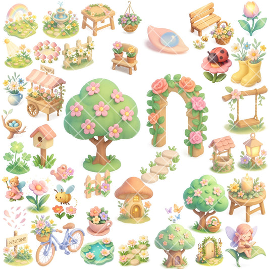 Cottagecore Garden Clipart PNG | Fairy Garden Fantasy | Whimsical Floral Cottage Art | Pastel Fairy PNG | Commercial Use