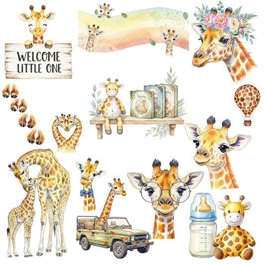 Giraffe Watercolor Clipart PNG | Safari Animal Clipart | Baby Giraffe Nursery Art | Safari PNG Set | Commercial Use