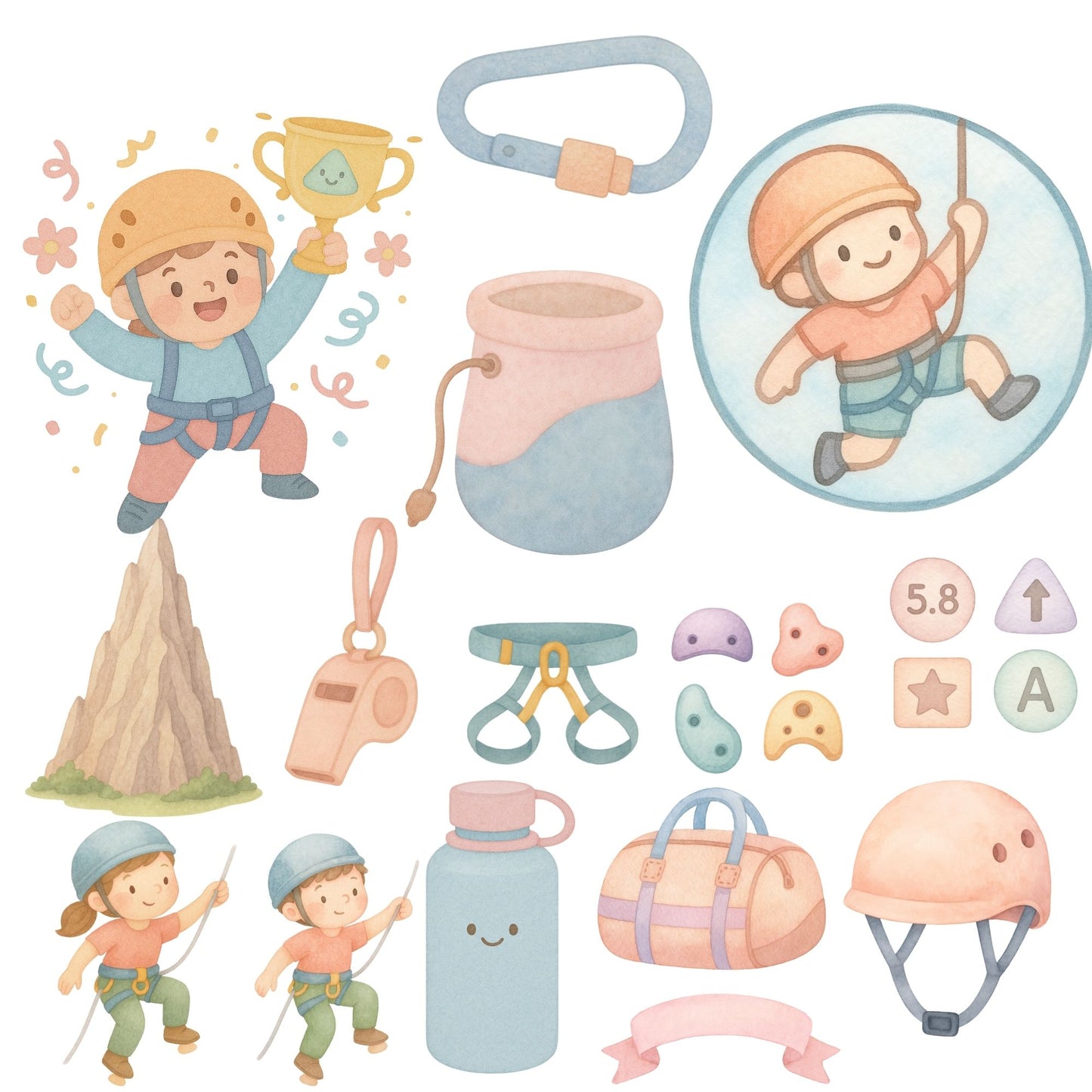 Rock Climbing Watercolor Clipart PNG – Outdoor Adventure Kids Art (50 Files)