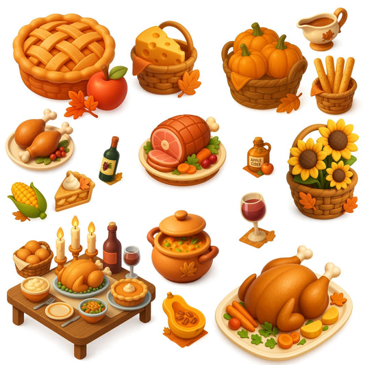 Thanksgiving Food Clipart – Harvest Basket & Turkey Dinner PNG | Fall Feast, Autumn Decor & Holiday Art (59 Files)