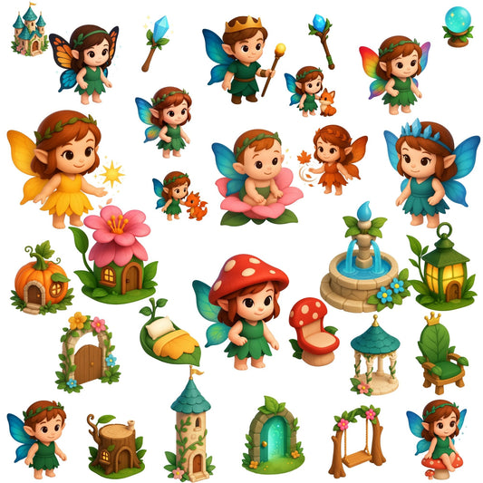 3D Fairy Clipart Bundle – Magical Forest PNG, Cute Fantasy Fairies, Woodland Elves & Enchanted Garden Art (50 PNG)