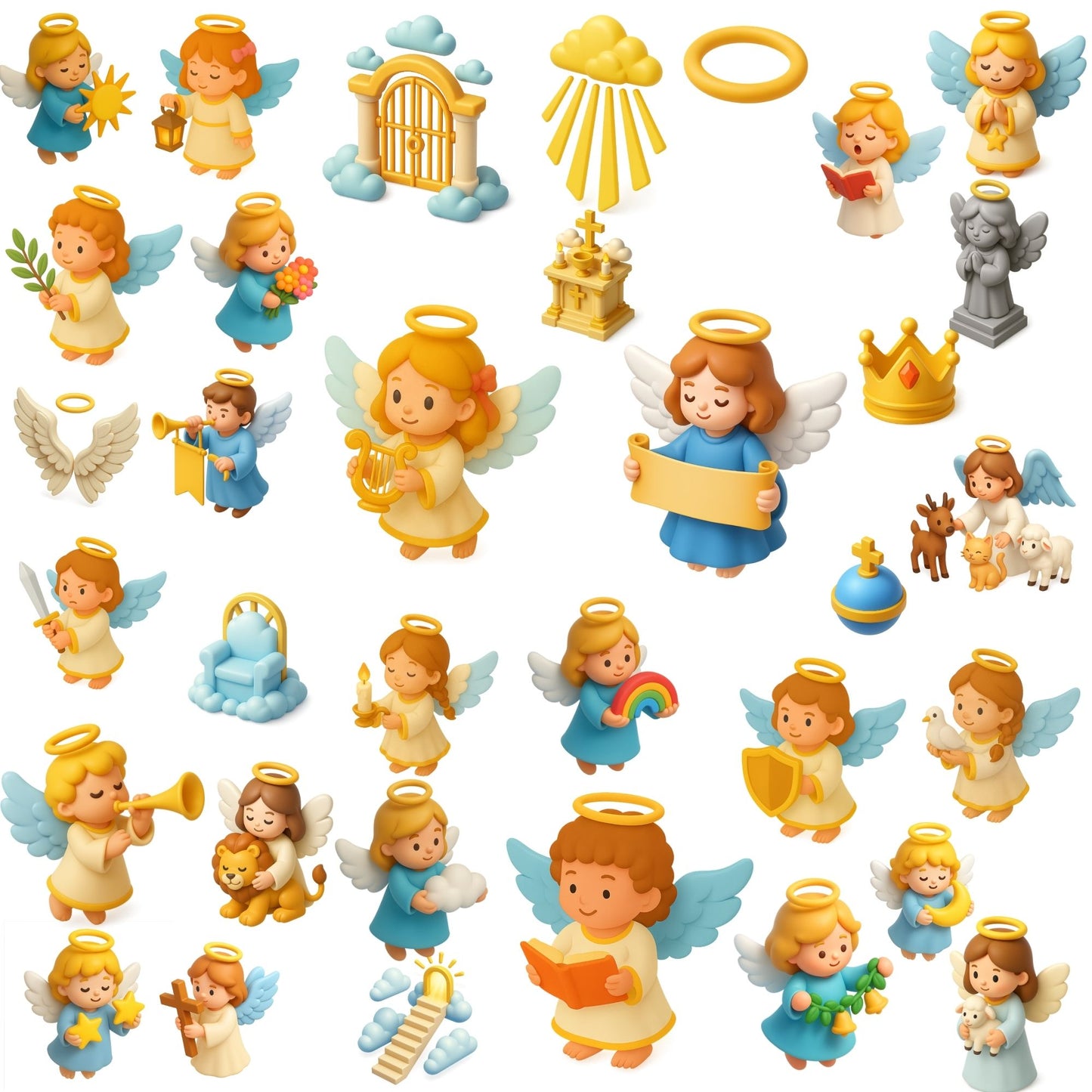 3D Angel Clipart Bundle, Christian PNG Graphics, Heavenly Angels Wings Clouds Harps, Religious Digital Download (61 PNG)