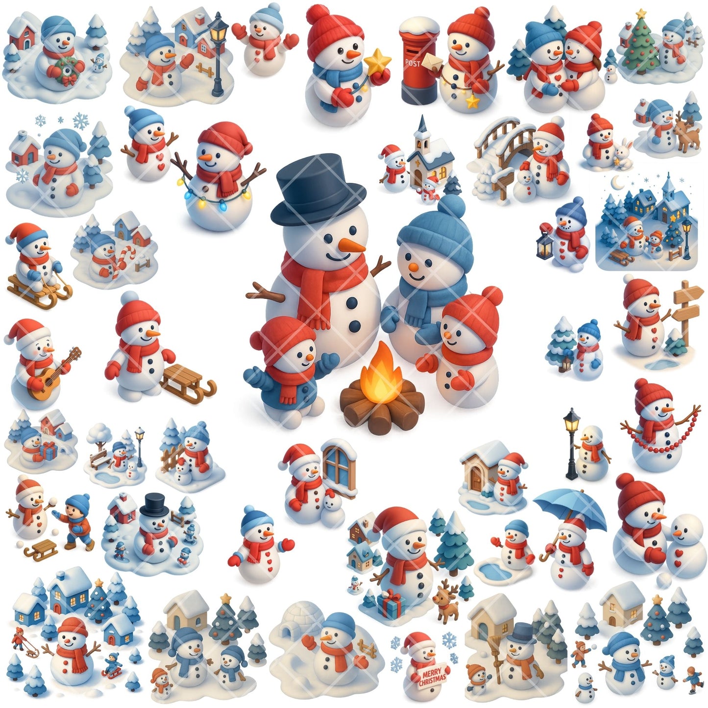 Snowman Clipart PNG | Winter Village Clipart | Whimsical Christmas Snowman Art | Holiday PNG Bundle | Commercial Use