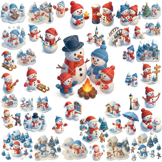 Snowman Clipart PNG | Winter Village Clipart | Whimsical Christmas Snowman Art | Holiday PNG Bundle | Commercial Use