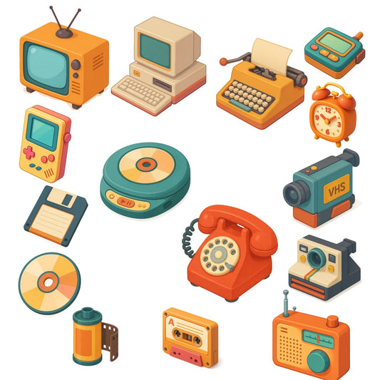 Retro Technology Clipart PNG – Vintage Gadgets 80s 90s | Old Computers, Cassettes & Retro Devices (50 Files)