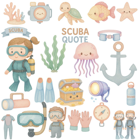 Watercolor Scuba Diving Clipart PNG – Underwater Ocean Adventure (50 PNG Files)