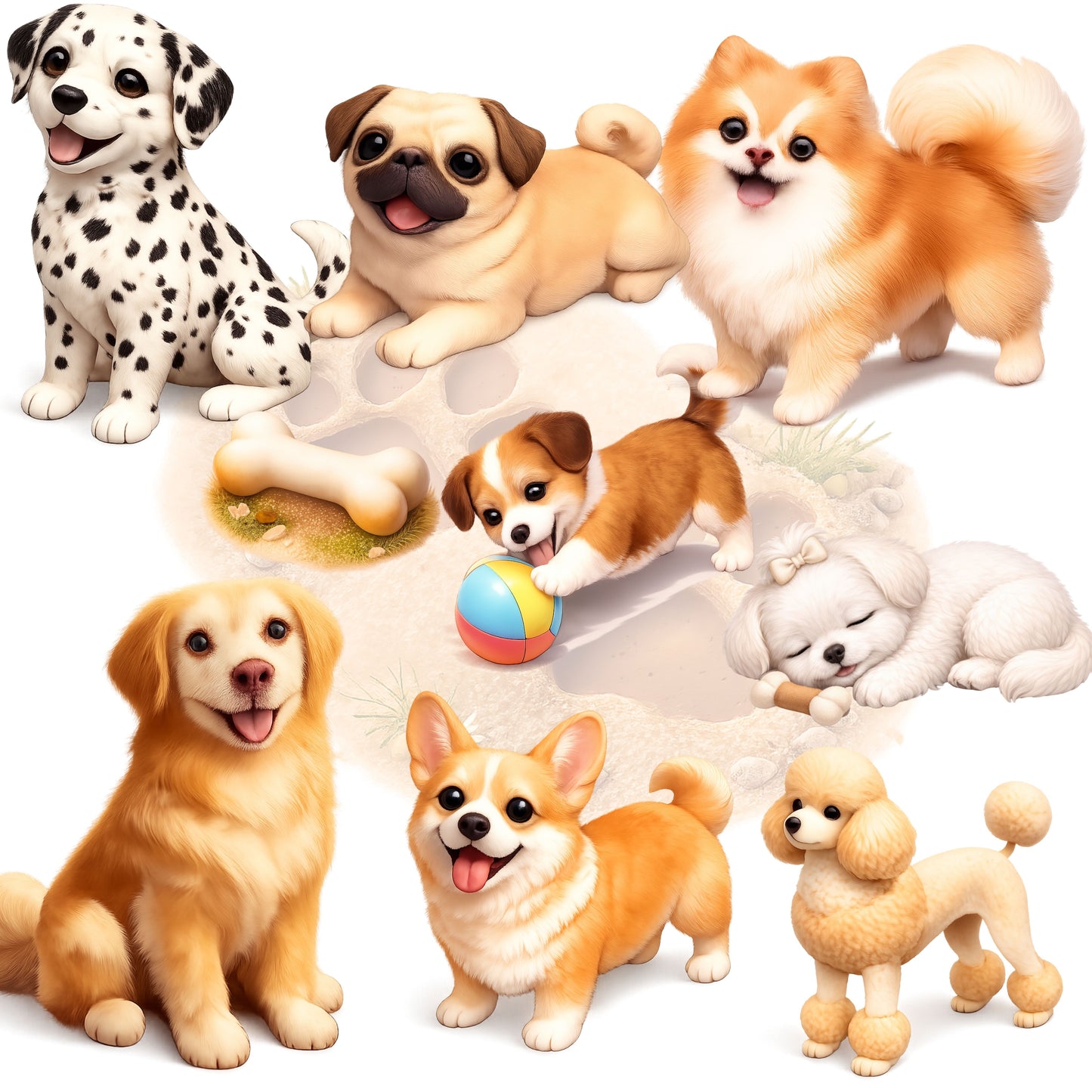 Cute Dog Clipart Bundle – 3D Isometric Puppy PNG, Cartoon Dogs & Pets, Kids Animal Graphics, Digital Download, 50 PNG