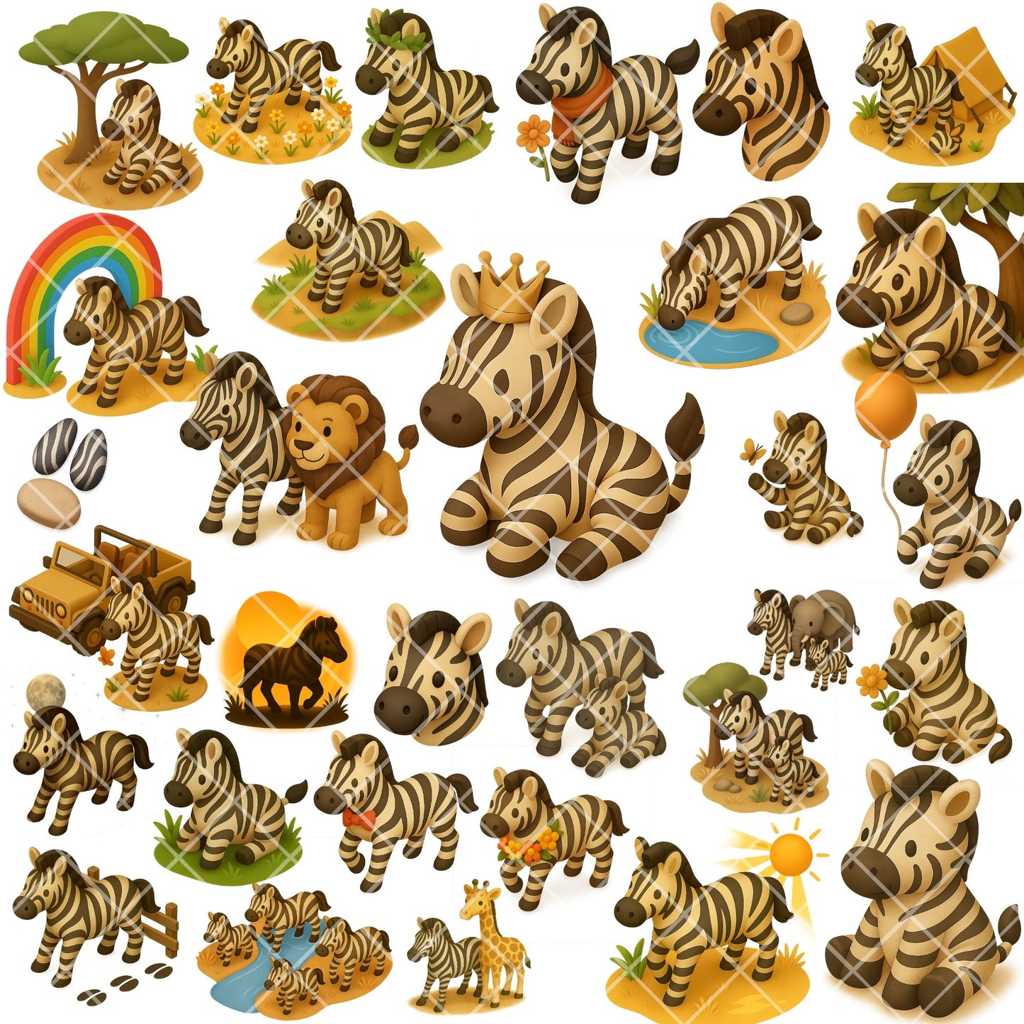 Zebra 3D Clipart PNG | Safari Animals Isometric Set | Jungle Nursery Art | Kids Safari Clipart | Commercial Use