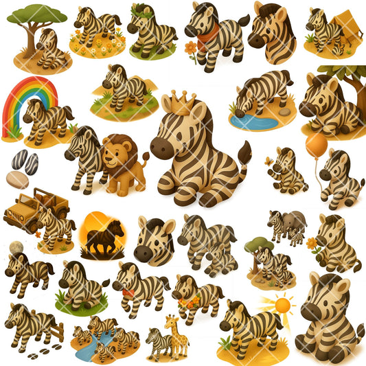 Zebra 3D Clipart PNG | Safari Animals Isometric Set | Jungle Nursery Art | Kids Safari Clipart | Commercial Use