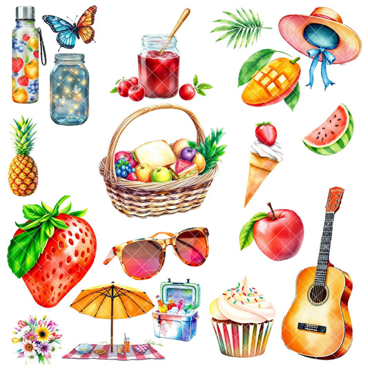 Picnic Watercolor Clipart PNG | Summer Fruits Food Clipart | Picnic Party Graphics | Watercolor Summer PNG | Commercial Use
