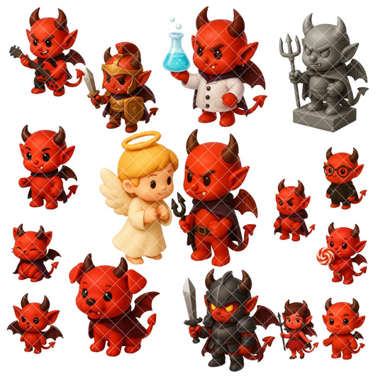 Cute Devil Demon 3D Clipart – Kawaii Halloween Demon PNG Bundle (50 Files)